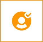 Orange user icon with a checkmark on a yellow background.