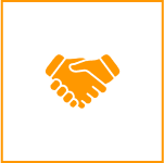 Icon of two hands shaking in agreement, displayed in yellow on a dark green background.